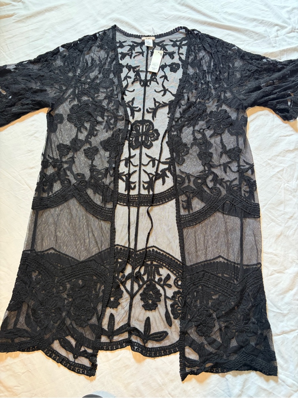 Francesca's Collections Black Sheer Lace Floral Boho Style Cover Up